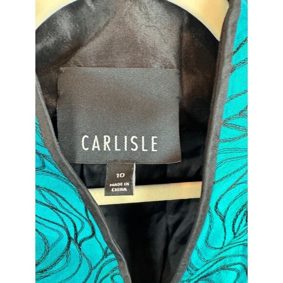 CARLISLE blue turquoise silk embroidered full zip blazer jacket size 10 - Picture 3 of 9